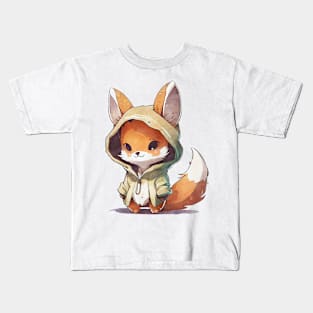 Cartoon Fox Wearing Hoodie Kids T-Shirt